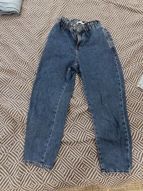 Zara High-Rise Paperbag Waist Jeans - Dark Blue